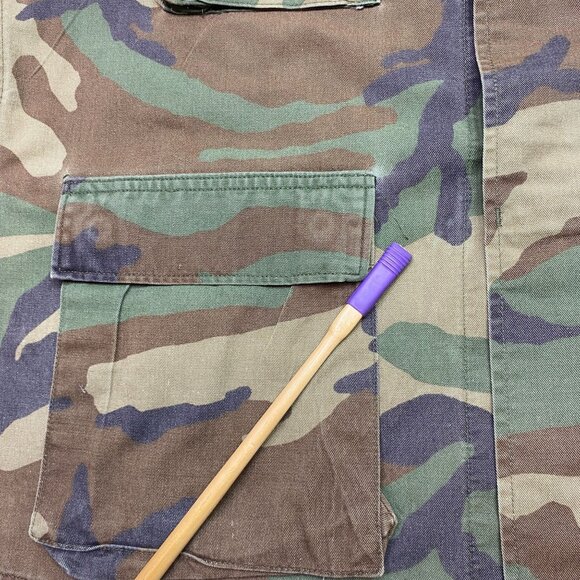 Vintage US ARMY Combat BDU Woodland Camo Field Jacket Shirt Ironside Patches - Picture 10 of 16